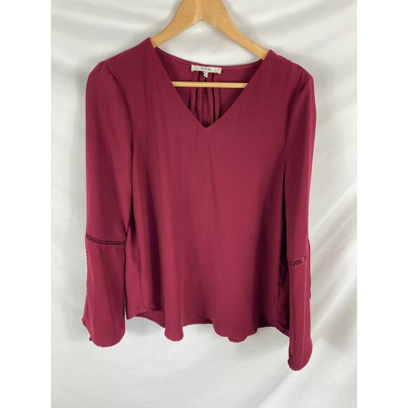 Ro & De Bell Sleeve Tie V Neck Maroon Blouse Size Medium - Picture 1 of 8